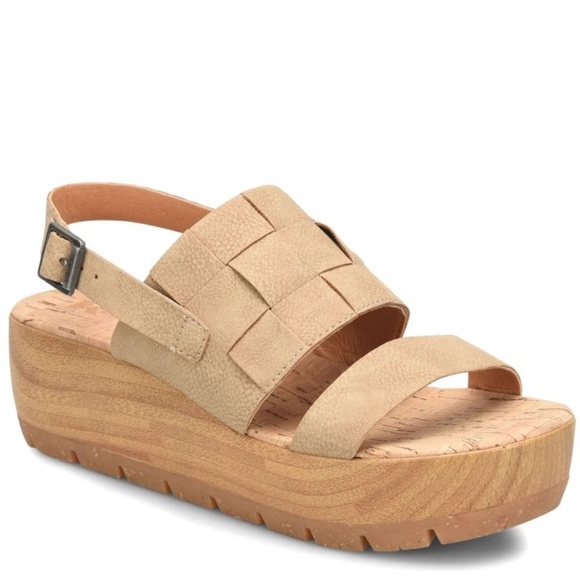 Korks Fraya Beige Leather Comfort Wedge Sandal Sz 9M - Picture 1 of 9
